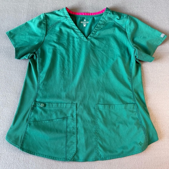 Med Couture Teal Green V-Neck Scrub Top and black pants set size Large - Picture 3 of 16